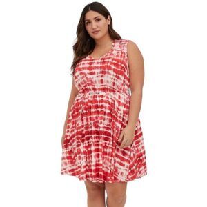 Torrid Plus Size 3X Dress Smocked Mini Skater Dress Twill Rust Tie Dye‎ 1481